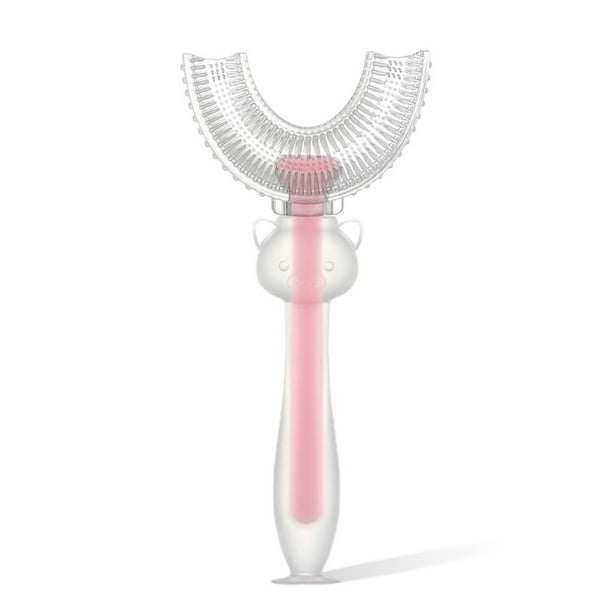 Cepillo de dientes de silicona en forma de U, boca completa, doble cara, dientes completos para niños, mordedores de 360 grados con suministros de limpieza de dientes, grande, rosa Advancent HA009125-03