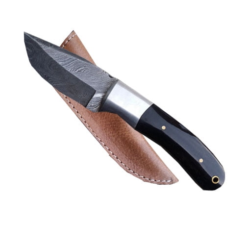 Custom Made Damascus Skinner Knife w/ Buffalo-Horn Handle