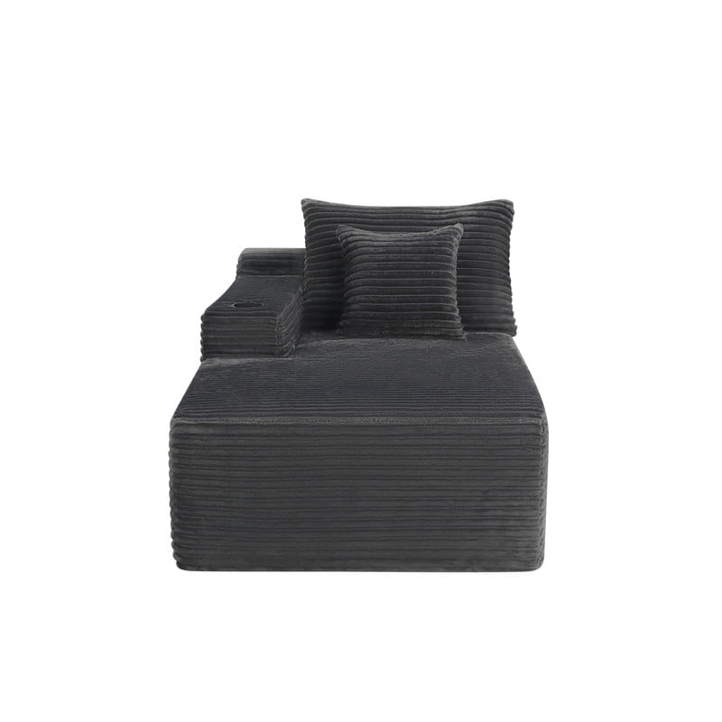 38''W Single Chaise Lounge with Left Cup Holder & Storage Pocket, Boneless Floor Sofa Accent Chair with Pillow