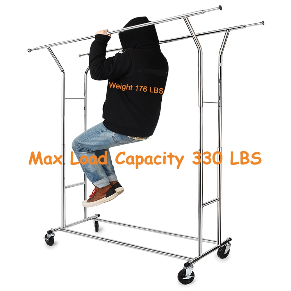 Portable Heavy Duty Clothing Garment Rolling Collapsible Rack Adjustable Hanger 