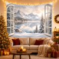 thumbnail image 3 of Snowy Mountain Lake Beyond Open White Shutters, Serene Rustic for Nature Lovers, Alpine Landscape Decor, Housewarming Gift, Tapestry Wall Hanging for Bedroom and Living Room, 3 of 7