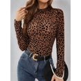 thumbnail image 4 of Womens Mesh Long Sleeve Tops Mock Neck Going Out See Through Shirts Sheer Blouses Clubwear Dark Brown S, 4 of 8