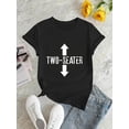 thumbnail image 2 of Camisetas con gráficos clásico para mujeres y adolescentes y niñas, playera de verano con estampado estéticoChic Arrow & Letter Print Women's T-Shirt - Casual Crew Neck, Short Sleeve, Stretchy Polye, 2 of 6