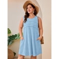 thumbnail image 2 of SHOWMALL Women's Plus Size Sleeveless Dress with Pockets, Summer Beach Sundress, Blue Frostwork 3X Pleated Chest Tank Dress for Vacation & Casual Wear, 2 of 7