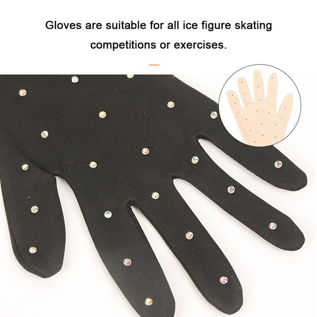 stanreset Shiny Figure Skating Wrist Gloves Mittens with Transparent Rhinestones Warm Crystal Gloves Adult Driving Skating Performance Skin Color L