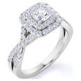 thumbnail image 1 of JeenMata Anillo de Compromiso de Moissanita de Corte Princesa de 1 Quilate - Conjunto Nupcial - Anillo de Doble Halo - Anillo de Racimo - Oro Blanco de 18 K sobre Plata, 1 of 6