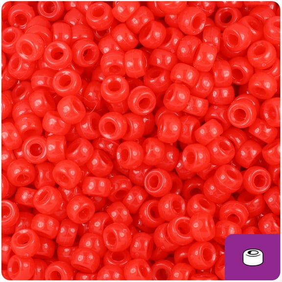 BeadTin Bright Red Opaque 6.5mm Mini Barrel Pony Beads (1000pcs)