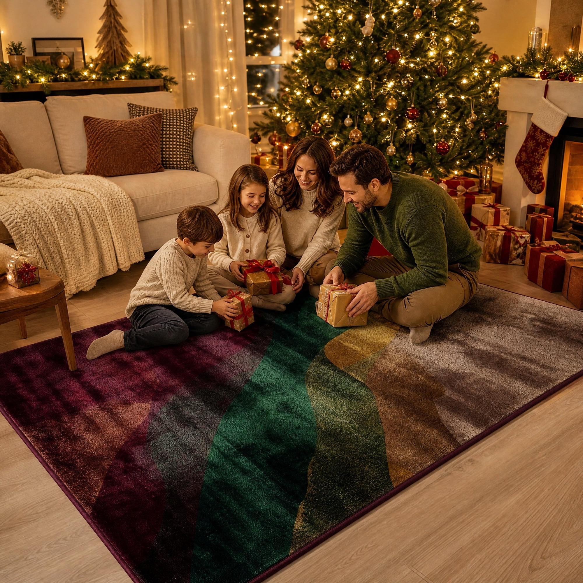 Large Velvet Area Rug 200 x 300 cm, 1 cm Thick Rectangular Floor Carpet, Soft and Durable Living Room Rug for Entryways, Sofa Areas, Family Rooms and Christmas Home Décor
