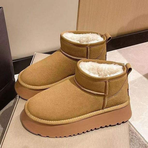 Botas de nieve de tubo corto con suela gruesa para mujer, con relleno de terciopelo, antideslizantes y cálidas de algodón