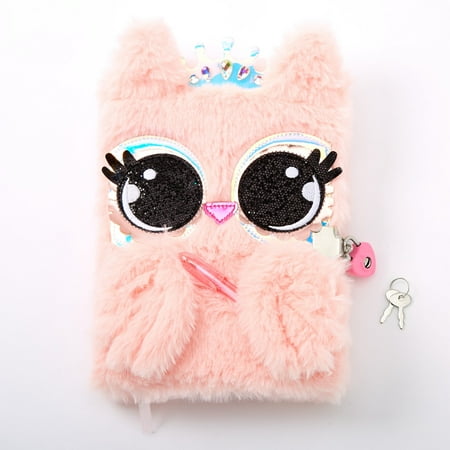 Claire's Tween Girls Pink Owl Plush and Paper Lock Diary, Blank Journal