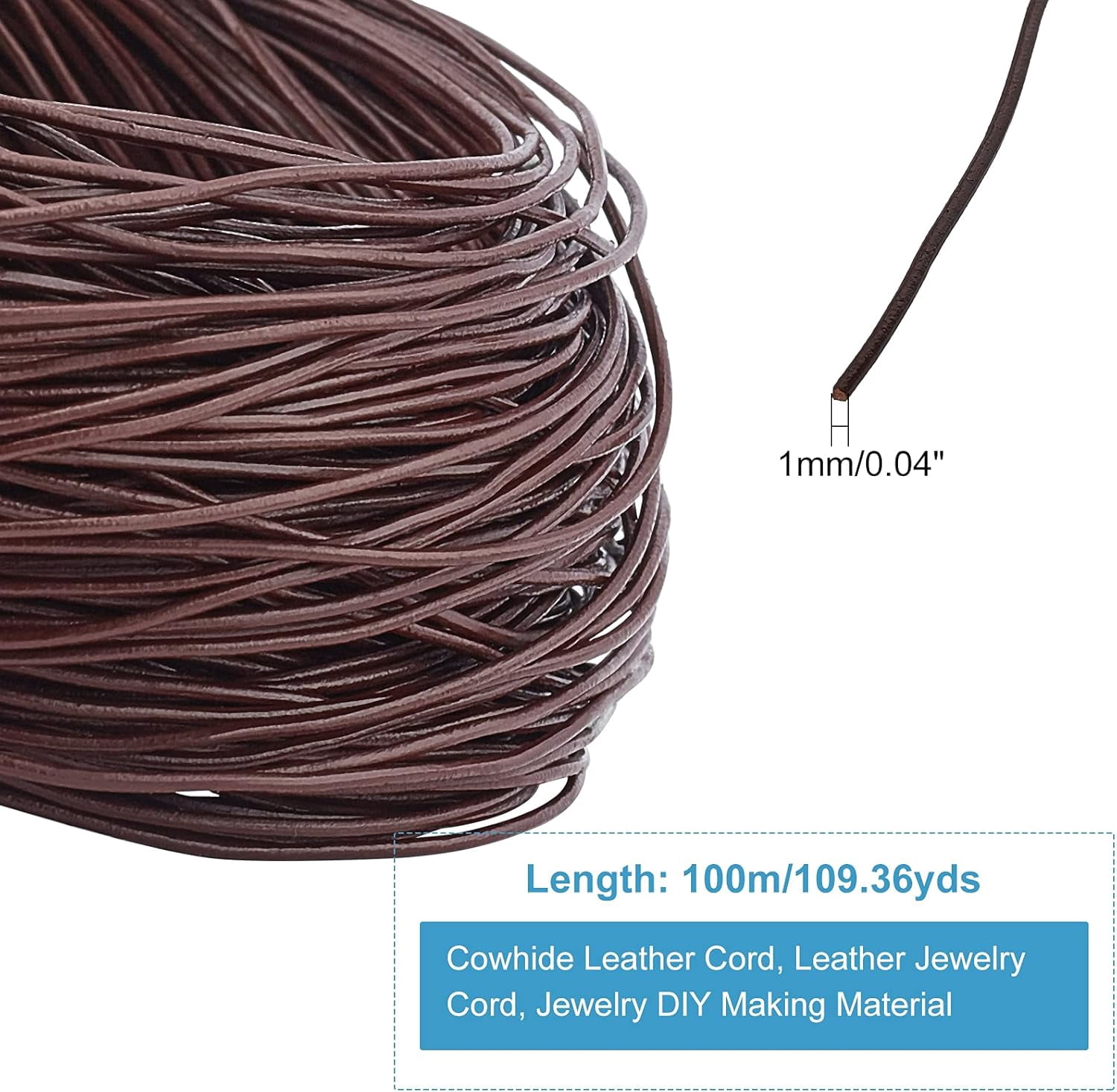 100m SaddleBrown Cowhide Leather Cord Round Leather Jewelry Cord for Jewelry DIY Making 1mm