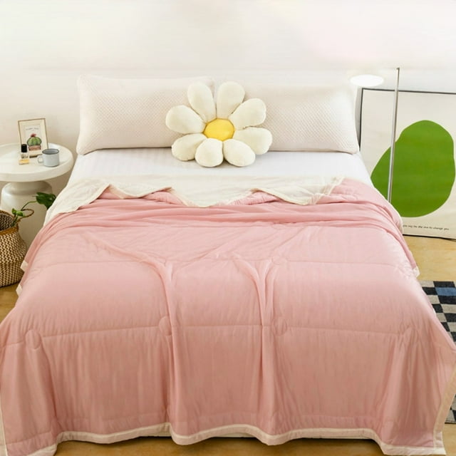 Blankets Throws Polyester Fiber Summer Blanket Summer Solid Color Ice Silked Touch Thin Quilt Air Conditioning Quilt Soft And Breathable Washable Summer Cool Quilt