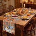thumbnail image 2 of Fall Pumpkin Squirrel Table Runner - 72 Inch Long Thanksgiving Maple Leaf Vintage Wood Cotton and Linen Blended Dress Scarves Farmhouse Table Runner for Kitchen Dining, Coffee Table, 13" x 72", 2 of 8