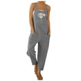 thumbnail image 2 of Conairie Womens Overalls Flower Print Stretchy Sleeveless Long Romper One Piece Outfits With Pockets Dark Gray L, 2 of 4