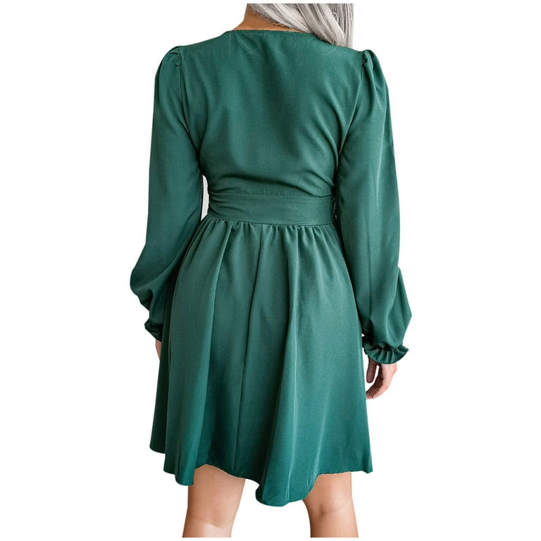a-line v-neck knee-length chiffon cocktail dress with ruffle Ever-Pretty Elegant Pleated Chiffon Midi Semi Semi Formal Dress with Ruffled Sleeves Occasion Dress