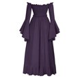 thumbnail image 6 of KICILVS Womens Halloween Costumes Plain Long Bell Sleeve Ruffle Trim Neck Drawstring Waist Flowy Maxi Party Dress Purple, 6 of 7