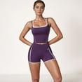 thumbnail image 3 of Women's Contrast Trim Cropped Tank Top with Square Neck and Spaghetti Straps - Small, Purple, 3 of 7