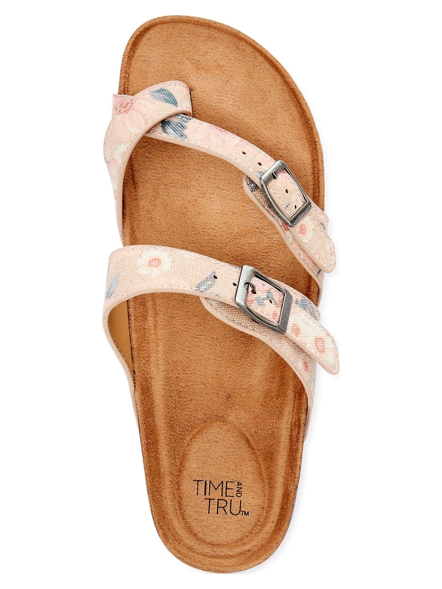 Time and Tru Women’s Toe Thong Footbed Slide Sandals, Wide Width Available