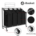 thumbnail image 3 of Amstech Laundry Hamper Sorter 4 Section, Laundry Sorter Cart with 4 Removable Bags and Rolling Wheels, Black, 3 of 9