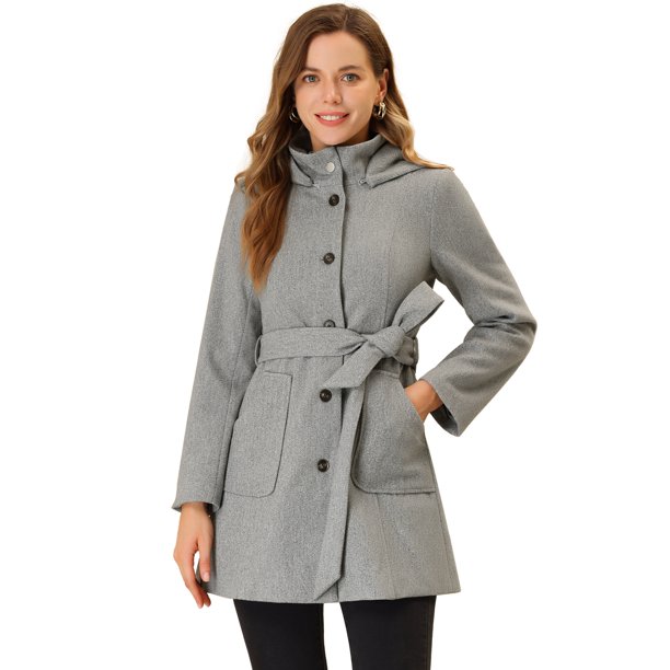 Abrigo de invierno de manga larga con capucha y un solo pecho para mujer Gris L