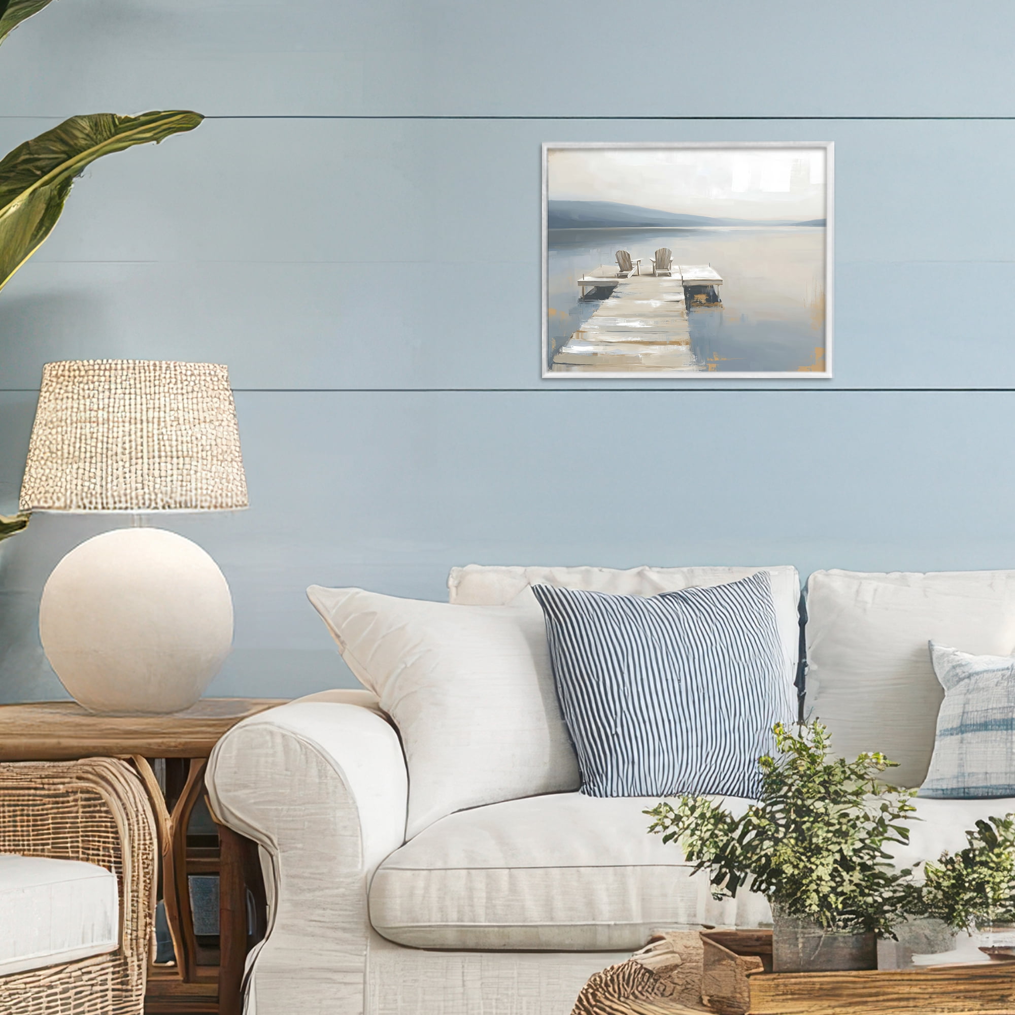 Stupell Industries Adirondack Chairs on Pier White Framed Giclee Art, design by Kim Curinga