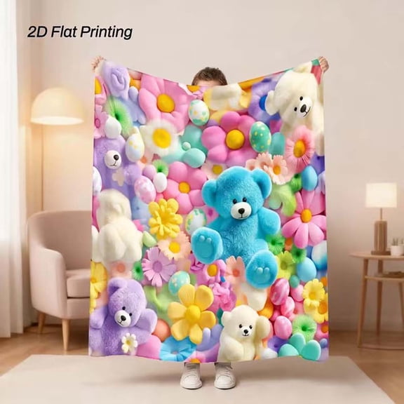 1 x Quilted Blanket with Cute Animal Pattern — Soft and Warm Plush Throw, Suitable for Bedroom, Sofa, and Bed