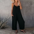 thumbnail image 7 of Adjustable Strap Jumpsuits Women V Neck Casual Summer Sleeveless Loose Jumpsuit Long Pants Rompers with Pockets Black XL, 7 of 7