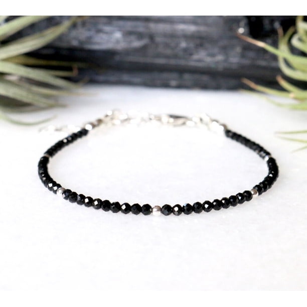 Pulsera de turmalina negra para mujer, brazalete de protección Empath, joyería delicada de turmalina negra, cristal de turmalina negra