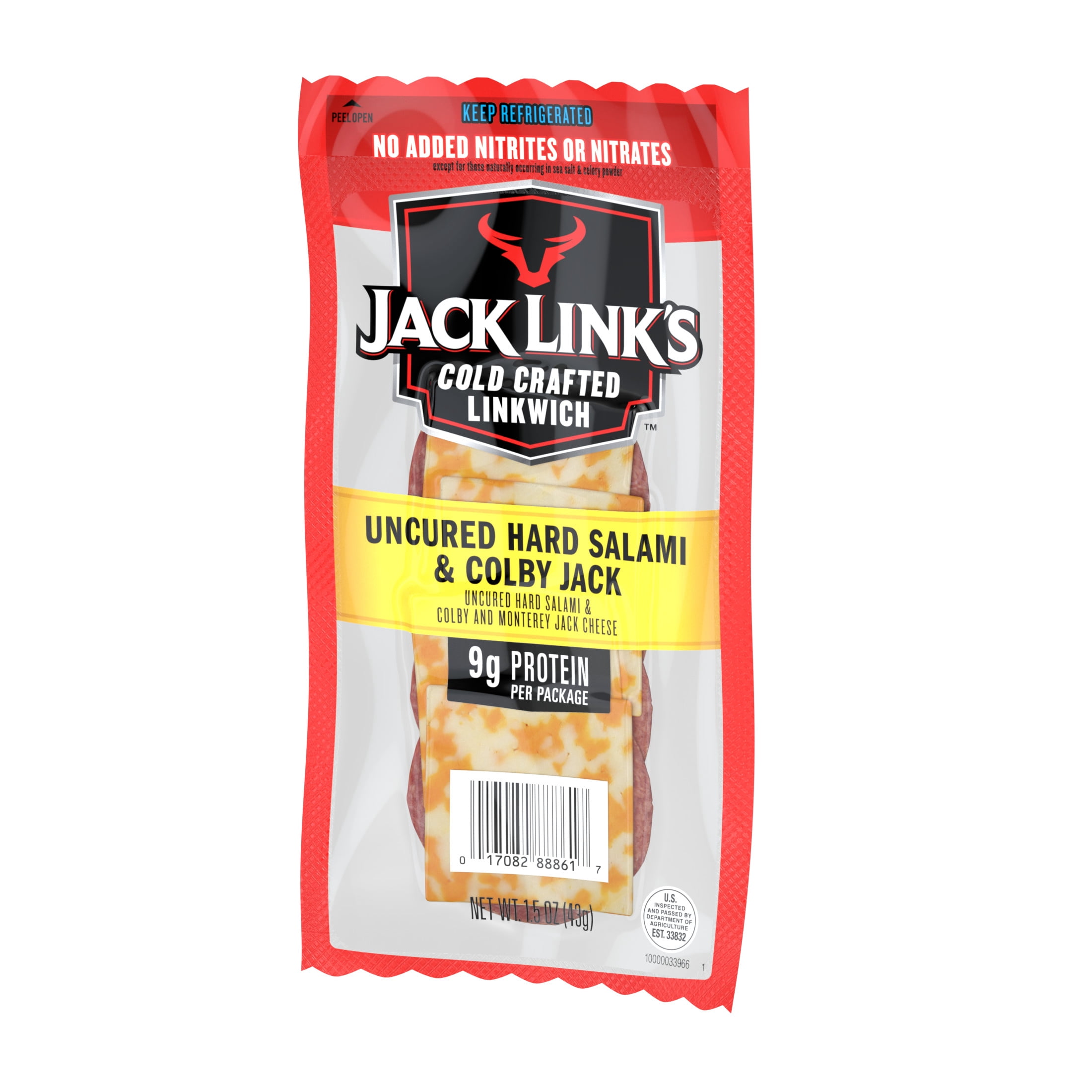 Jack Link's Hard Salami & Colby Jack Cheese Linkwich, Cold Crafted®, 1.5 oz Each, Individually Wrapped