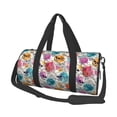 thumbnail image 2 of Xecao Skulls and Roses print Round Travel Duffel Bag is a foldable gym bag with an inner pocket, perfect for travel sports, 2 of 8