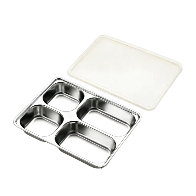 zhangmingg 304 Stainless Steel Compartmentalized Dinner Plates with Secure Lids for Cafeteria and Institutional Use