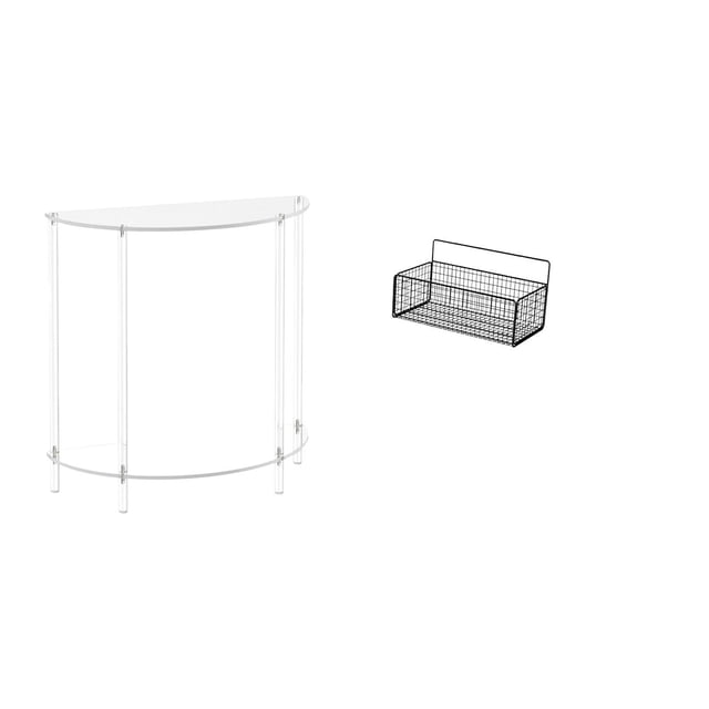 Mesa Auxiliar De Acrílico Con Estantes Flotantes Y Cesta De Almacenamiento De Alambre De Metal Para Espacios Pequeños, Baño, Cocina Y Sala De Estar.