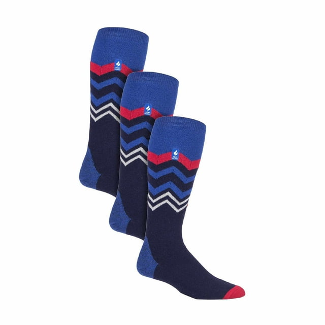 3 Pairs Ultra Lite Mens Ski Socks | Heat Holders | Funky Patterned Striped Knee High Socks