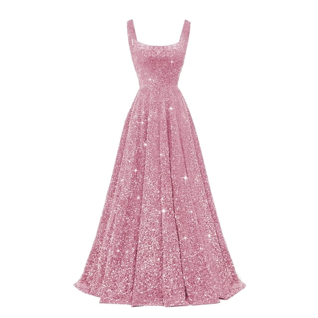Vestido de fiesta Miao Duo, talla grande, lentejuelas en A, rosa empolvado