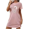 thumbnail image 2 of Elvqul Short Sleeve Night Shirts Pajamas Plus Size Ladies Dress Cotton Night Shirts for Women Pink Button Down, 2 of 6
