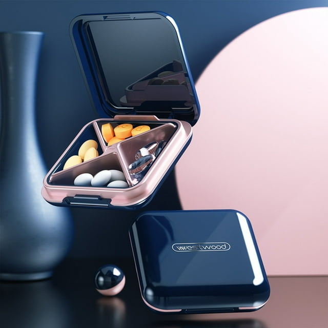 ZZwxWA Travel Pi-ll Organizer,4 Compartments Proof Small Pi-ll Box For Pocket Purse Daily Pi-ll Case Portable Vita-min Container
