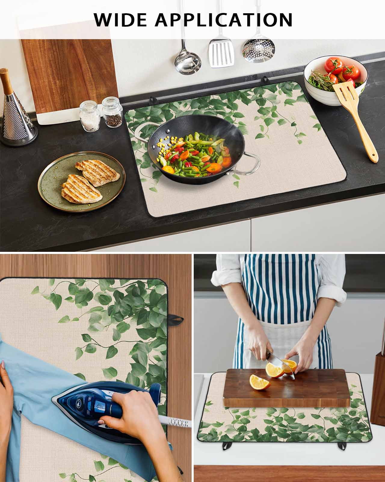 nqOlkjepod Large Induction Cooktop Protector Mat 24"x21", Botanical Leaves Stove Top Covers for Electric Stove, Spring Pastoral Summer Garden Plants Stove Burner Cover Mats, Glass Top Stove Cover
