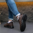 thumbnail image 3 of Men's Faux Leather Slip On Winter Snow Boots Warm Fleece Lined Ankle Booties Comfortable Outdoor Non Slip Work Shoes Brown Size 7, 3 of 9