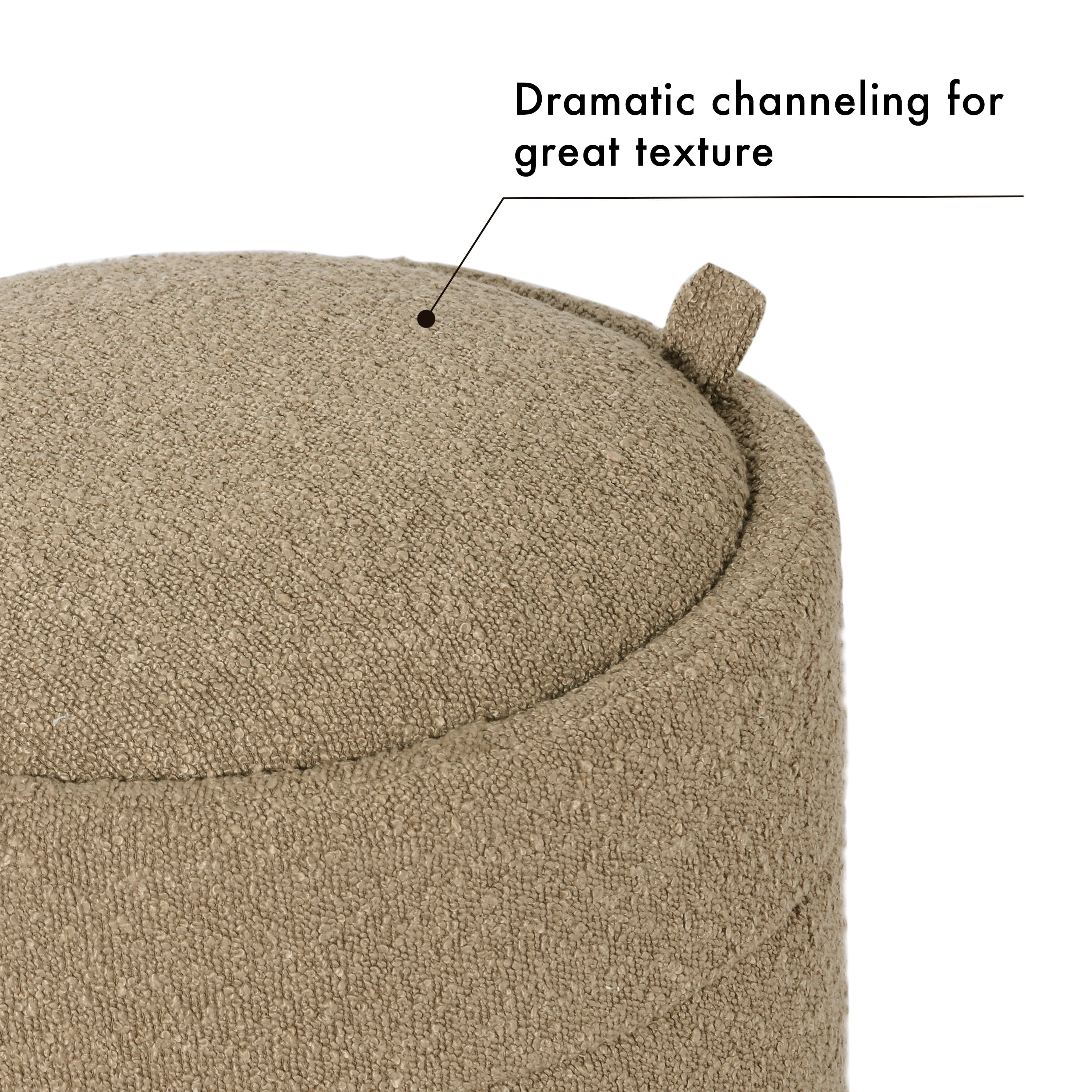 HomePop Round Storage Ottoman, Brown Boucle
