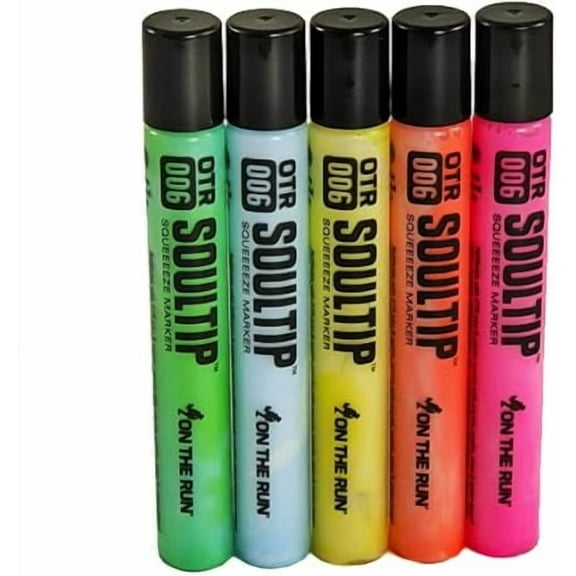 On The Run OTR.006 Soultip Permanent Paint Squeeze Marker, Fluorescent Colors, Set of 5