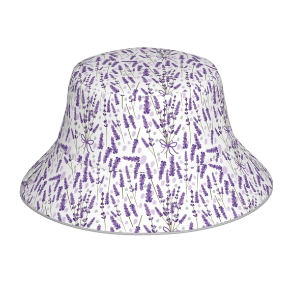 Vsdgher Lavender Flowers Print Bucket Hat for Men&Women Bucket Hat Reversible Summer Double-Side-Wear Travel Gardening, Beach, Camping, Hiking, Fishing Cap