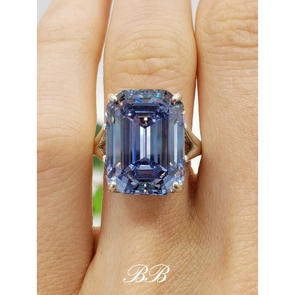 16x12mm Grey Blue Elongated Asscher Cut, 5A Quality Cubic Zirconia, Made to Order, 925 Non-Plated Sterling Silver