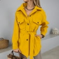 thumbnail image 2 of Womens Trench Coats Lapel Button Down Peacoat with Belted Woolen Jackets Yellow L, 2 of 7