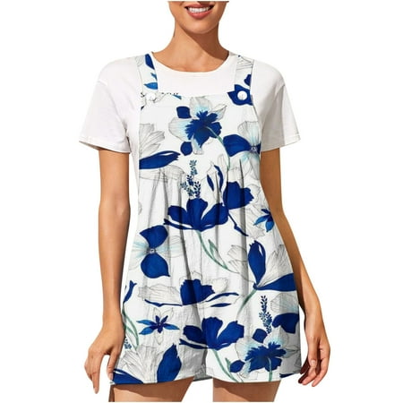 

Womens Jumpsuit Clearance Pattern Wide Leg Pants Bib Pants Coverall With Pockets Trouser Long Pant Button Bodysuit One-Piece Leotard Wide Leg Dress Pants for Women Backless Bodysuit Blue S