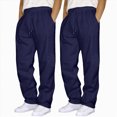 thumbnail image 2 of NOLDARES Men's Sweatpants, Athletic Lounge Pants with Pockets, Open Hem Bottom, Fleece Pants(Navy,L), 2 of 4