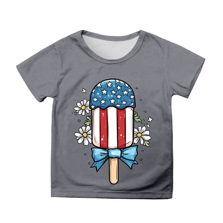 Phcqqok Fourth of July Shirt Girls Tshirt 4Th of July Short Sleeve Tee with Usa Flag Print Casual Comfortable Top for Toddler Kids 3-13 Years 6-7 Years