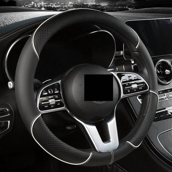 All Seasons Leather Diamond Steering Wheel Cover Universal Fit for 14 .5-15 Inch Durable Leather Cover Anti-Slip Veins Design