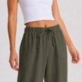 thumbnail image 4 of Wrongduck Women's Wide Leg Pants High Rise Flowy Trousers with Pockets, Wrinkle Resistant Casual Work Business Lounge Pants, 4 of 6