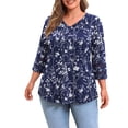 thumbnail image 3 of WellSize 3/4 Sleeve Womens Plus Size Tops Trendy V Neck Tunic Floral Blouses Curved Hem Casual Shirts, 3 of 9