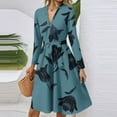 thumbnail image 2 of Xyxonk Casual Dresses for Women Long Sleeve Trendy Teacher Dress Winter V-Neck Dresses Empire Waist Office a Line Floral Print Dress Cyan 2XL, 2 of 4